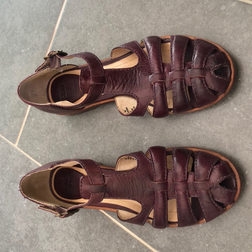 Deep reddish purple sandal condition slightly used